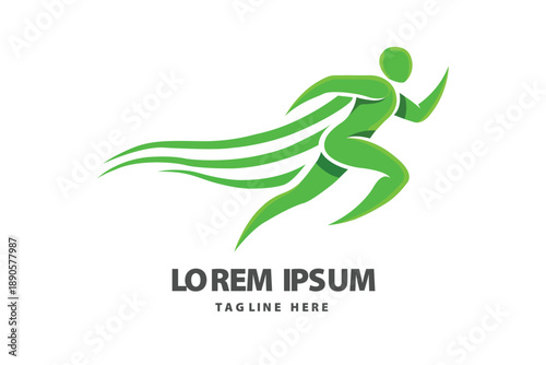 Green Running Man Speed Athlete Motion Performance Vector logo template
