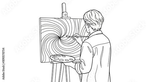 Painter at Easel with Brush, Abstract Art Inspiration Coloring Page_transparent.