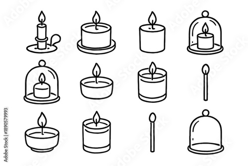 Icons cup match holder icon sketch candle vector dome glass minimal home