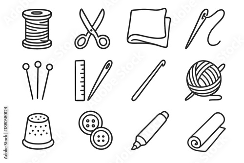 Needle thimble icon icons knitting marker vector scissors spool fabric ruler paper