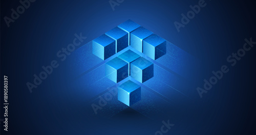 Abstract blue upward arrows on futuristic background. Business growth, financial success, market progress. Economic rise digital 3D illustration. Glowing lines representing data, strategy, innovation