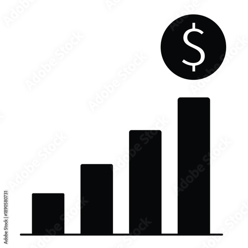 bar,growth,dollar flat design for revenue rise icon vector graphic for startup pitch theme