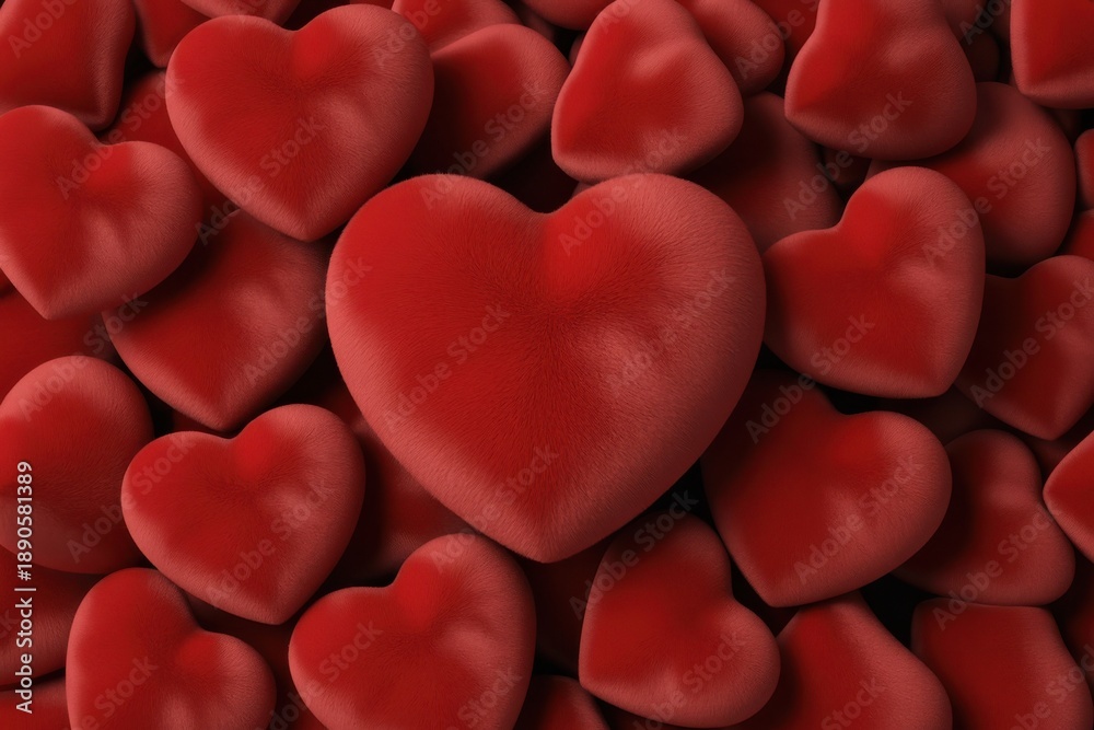 Obraz premium Pile of plush red heart shapes close up hearts love romance