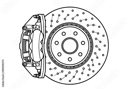 Clean vector illustration of a car brake disc and caliper on a white background