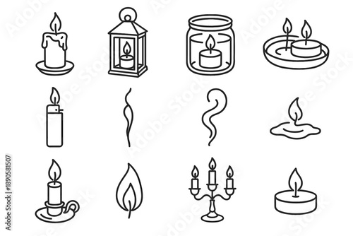 Trail lighter puddle glass holder icon vector cozy candle wax lantern icons
