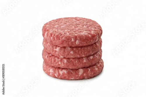 Stack of four raw beef burger patties on white background raw burger patties beef patties
