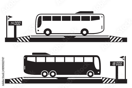 Bus at weighbridge scale – vector illustration