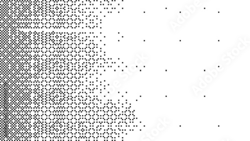 Black and white pixel disintegration effect with fading square pattern for sci fi and glitch art concepts