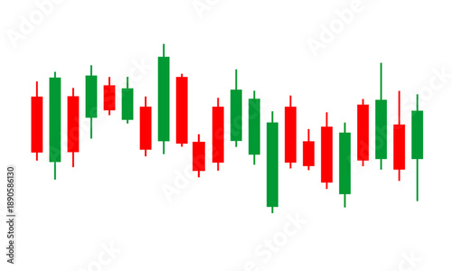 Financial candlestick chart with red and green bars representing stock market price movements and volatility.