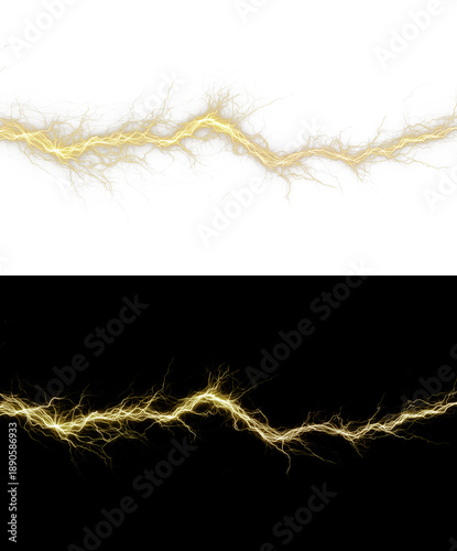 Epic Gold Lightning Storm Effect Isolated on Black