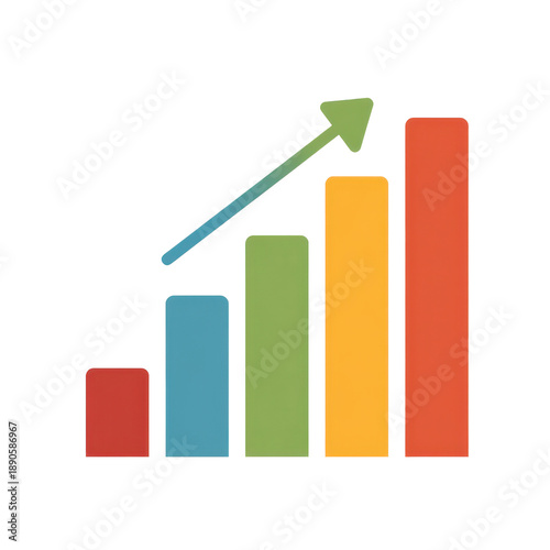 A simple bar chart icon with rising colored columns and a small upward arrow accent showing clear value growth, isolated on transparent background Free Download A simple bar chart icon with rising colored columns and a small upward arrow accent showing clear value growth, isolated on transparent background - GFXLoad