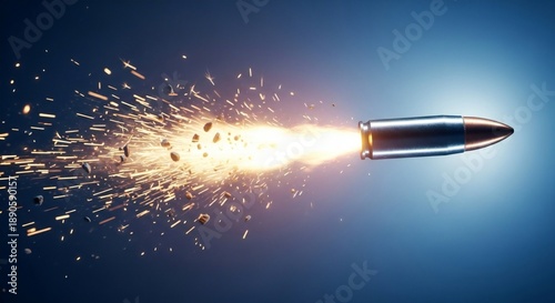 Bullet in motion with spark trail