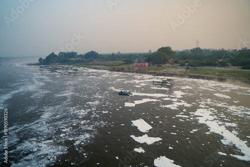 Toxic Foam in Yamuna River Due to Industrial Waste Pollution in Delhi, India