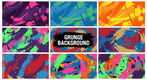 vibrant grunge background set with bold multicolor paint strokes rough textures and abstract artistic patterns for modern creative design and posters