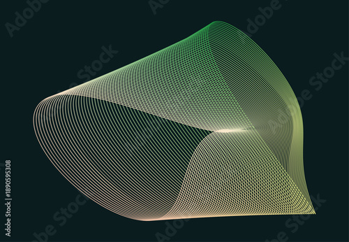 Dynamic amorphous Shape, Abstract Line Form with blend effect. Volumetric wave. Smooth gradient curve. Swirl wavy Stripes. Modern design, digital elements. Isolated. Green color. Vector illustration