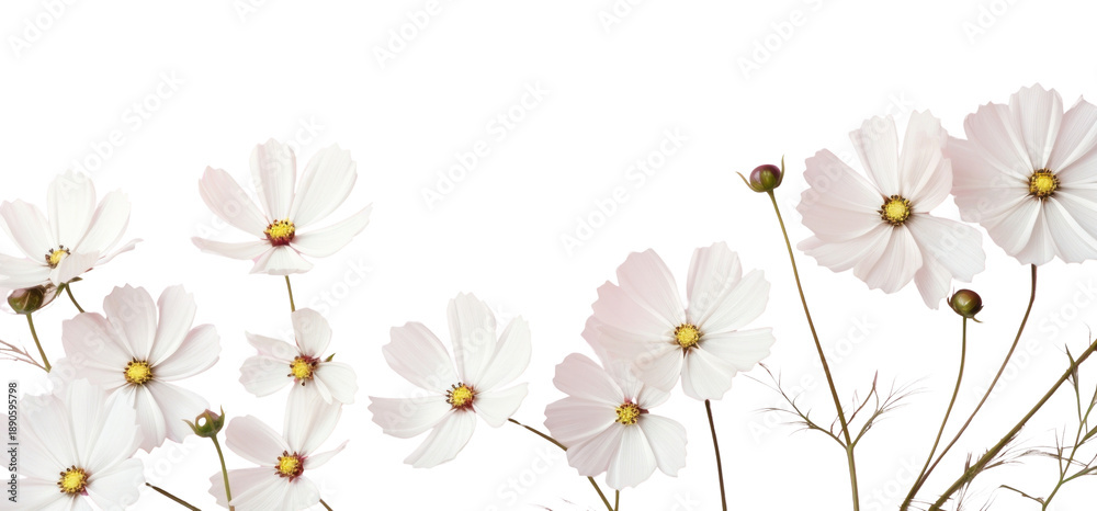 Naklejka premium PNG White cosmos flowers border background pastel pink.