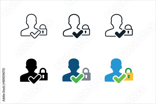 Image Generation. Data consent symbol showing a user profile silhouette combined with a checkmark and small lock to represent
