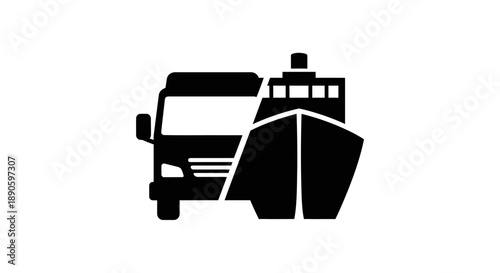 Black silhouette of a truck and boat combination.