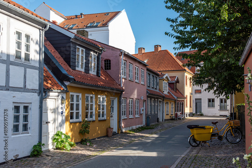 Picturesque small houses at Peder Barkes street in Aalborg