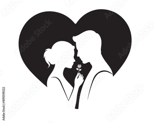 Happy Valentine's Day | Black silhouette of a romantic couple for Valentine’s Day | Minimal flat vector on white background