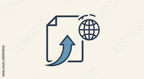 Icon of document upload to global network.