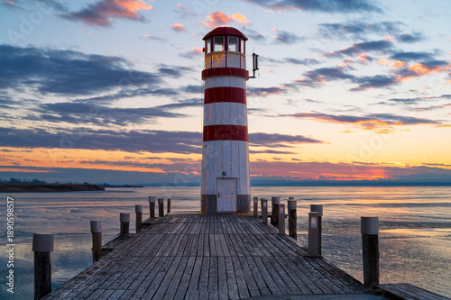 Photos Winter Sunset Impression of lighthouse at Lake Neusiedl (Podersdorf am See, Burg