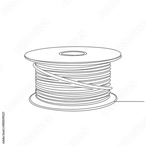 Continuous Line Drawing of Wire Spool. Minimalist Single Line Art Illustration of Electrical Cable Reel.