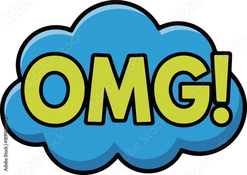 Cartoon cloud with omg text on white background
