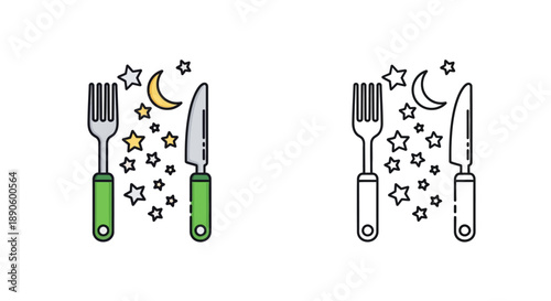 Night sky dinner utensils illustration