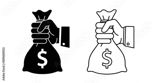 Money bag illustration hand holding cash symbol