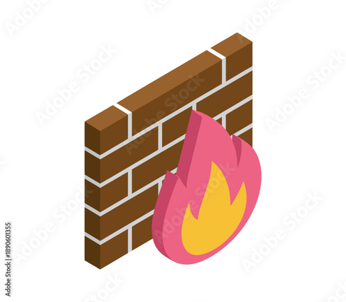 A cartoon illustration of a brick wall with a flame burning next to it.