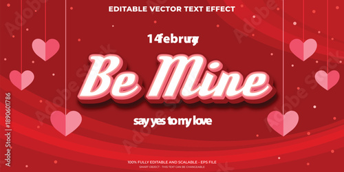 Be Mine Valentine 3D Text Effect with Hanging Hearts