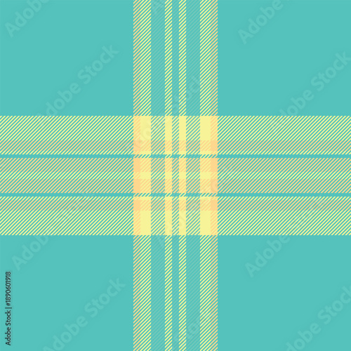 Mix fabric check background, silky textile texture seamless. Girly tartan vector pattern plaid in teal and yellow colors.
