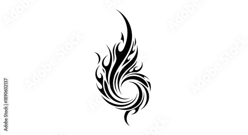 Black tribal flame design element on white background.