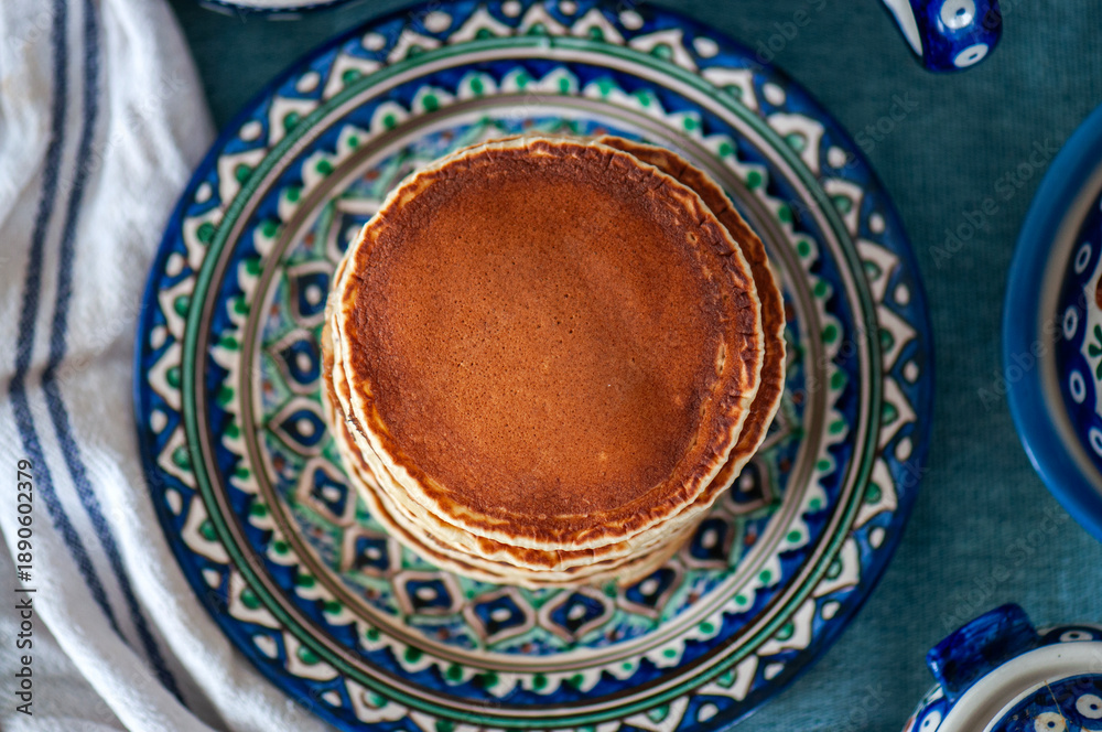 Obraz premium A stack of pancakes. Fresh homemade breakfast