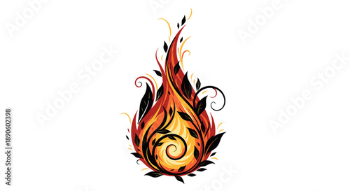 Vibrant Flame Icon with Swirling Patterns and Bright Colors.