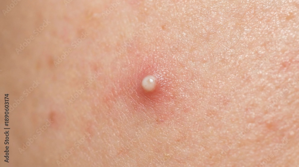 Fototapeta premium Close up of a whitehead pimple on human skin surface