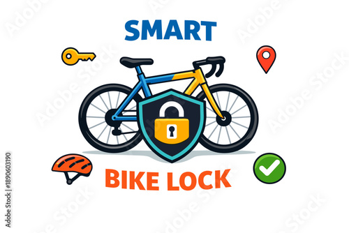 Smart bike lock with security shield, helmet, key, and gps location