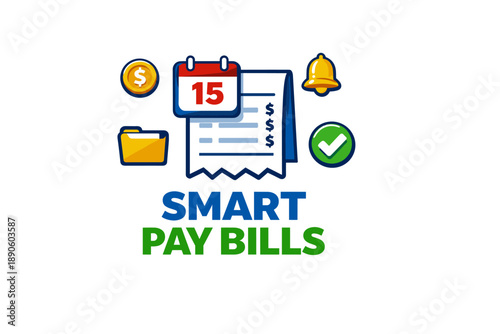Smart bill payment concept with calendar and financial icons