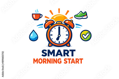 Smart morning routine: alarm, exercise, hydration, nutrition, motivation