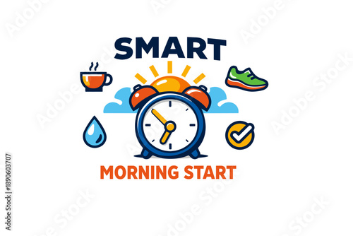 Smart morning start: alarm clock, coffee, fitness, hydration, checklist