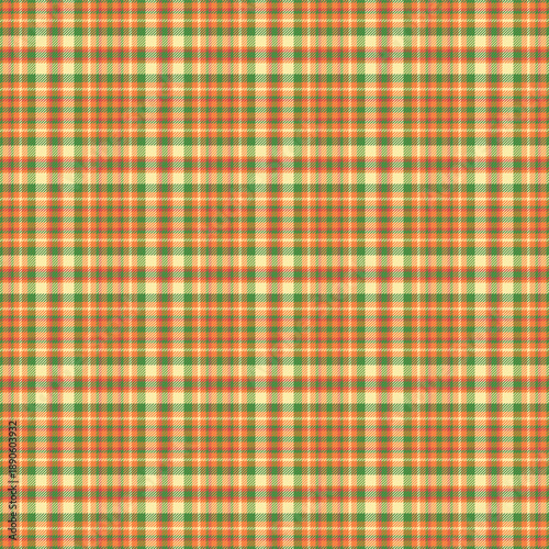 Floor pattern seamless textile, handsome fabric background vector. Detailed check plaid texture tartan in orange and green colors.