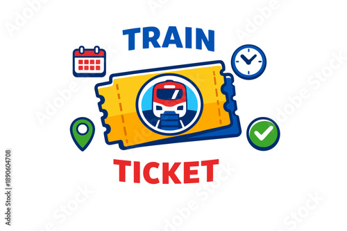 Train ticket icon with calendar and location symbols