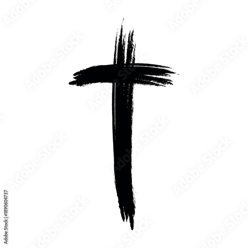 Hand drawn cross brush, sketch icon, religious symbol