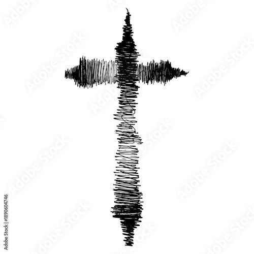 Hand drawn cross brush, sketch icon, religious symbol