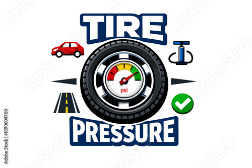 Tire pressure gauge with road and car icons for safe driving awareness