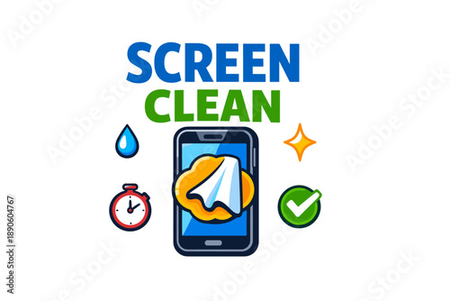 Smartphone cleaning icons with cloth and checklist for effective screen care