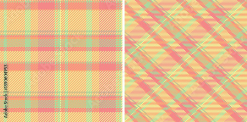 Textile fabric pattern of seamless vector texture with a tartan check plaid background. Set in neon colors. Flattering slim skirts for office.