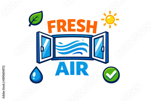 Open window with fresh air symbol and environmental icons