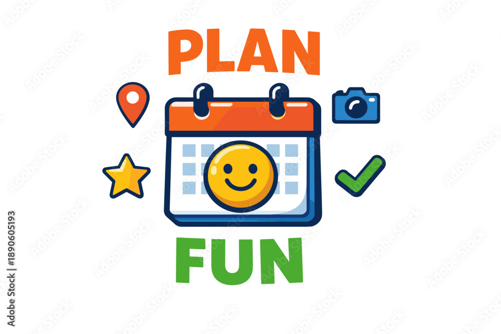 Fototapeta premium Colorful calendar with smiley face for fun planning